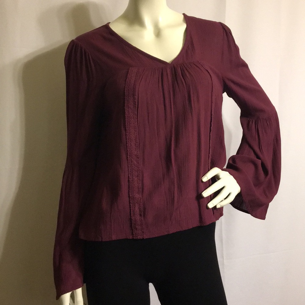 NWOT Charlotte Russe Burgundy Boho Peasant Top Small